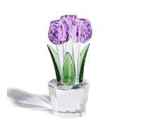 Bouquet de tulipes en cristal violet - Cadeau de collection pour femme - Décoration de table pour Noël et anniversaire de mariage (avec 3 fleurs)