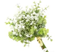Bouquet d'eucalyptus artificiel en soie blanche (blanc plein) | Feuilles de soie réalistes, haleine réaliste de bébé, pas besoin d'arrosage, finition blanche élégante, beauté durable