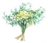 Bouquet d'eucalyptus artificiel en soie blanche (jaune plein) | Feuilles de soie réalistes, haleine réaliste de bébé, pas besoin d'arrosage, finition blanche élégante, beauté durable