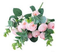 Bouquet floral en soie avec eucalyptus rose camélia pour intérieur ou extérieur, mariage, décoration d'intérieur (rose)