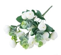 Bouquet floral en soie avec eucalyptus rose camélia pour intérieur ou extérieur, mariage, décoration d'intérieur (blanc)