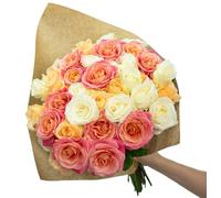Bouquet 'Pastel Poetry' - 40 tiges - longueur de tige env. 50 cm - Bouquet de roses fraîches