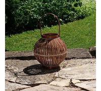 BOURGH Lanterne en bambou Agira, photophore en bois naturel, marron foncé, 26 cm de haut, avec anse, bougeoir, photophore en verre - Convient comme décoration de balcon et pour le jardin, la terrasse