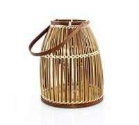 BOURGH Lanterne en bambou Riposto - Photophore en bois naturel - Marron foncé - 25 cm de haut - Avec anse - Photophore en verre - Convient comme décoration de balcon et pour le jardin, la terrasse et