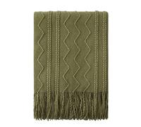 BOURINA Jeté de canapé texturé uni doux en tricot, vert olive, 127 x 152 cm