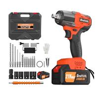 Bourreuse à choc sans balais, Perceuse-visseuse sans fil 1/2 pouces avec clé à molette carrée, 1 x Batterie 21V 6.0Ah, 450 Nm, 2 vitesses, Fonction avant & arrière, LED, Légère, Orange
