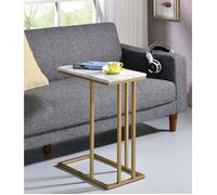 Bout de canapé CARLOTA en métal doré et plateau rectangulaire en MDF décor marbre blanc, table d'appoint table à café table basse Décor marbre blanc G