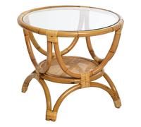 Bout de canapé en rotin et verre trempé coloris naturel - Diamètre 60 x Profondeur 50 cm