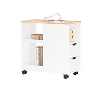 SoBuy Meuble Imprimante Mobile avec roulettes - Support d’Imprimante & Caisson Bureau avec Tiroirs et Rangement, Table d’appoint Bureau L60xP30xH60 cm, FBT130-WN