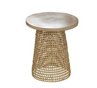 Bout de canapé plateau bambou pied rotin - Bois clair - 40 cm X 40 cm X 45 cm - CALICOSY