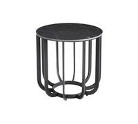 Bout de Canapé Rond Plateau Céramique Marbré Cadre Métal Gris Anthracite - KLODIE -
