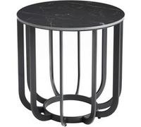 AltoBuy KLODIE - Bout de Canapé Rond Plateau Céramique Marbré Cadre Métal Gris Anthracite