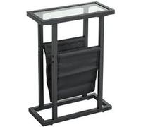 HOMCOM Table d'appoint étroite, Bout de canapé en métal avec Porte-revues et Plateau en Verre trempé, pour Salon, Chambre à Coucher, 40 x 18 x 55,5 cm, Noir