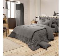 Bout de lit double gaze de coton à pompons 90 x 200 cm Gaia Anthracite