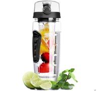 Bouteille à Infusion de Fruits avec Etui Isotherme Anti-Condensation et Long Infuseur - 1Litre - Noir