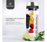 Bouteille à infusion de fruits et set de perfusion long - 1 litre - noir