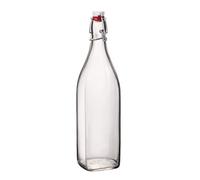 Bormioli Rocco – Bouteille en verre Swing 1 L – Carrée – Fermeture à levier – Bouchon blanc