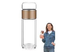 Bouteille à thé en verre double paroi - 24 cm de hauteur 530 g, gobelet en verre borosilicate, tasse de voyage étanche, passoire en acier inoxydable | Hot Cold Brew Tea pour le bureau de camping