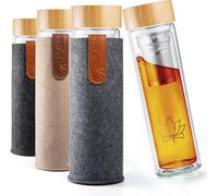 Bouteille à thé REFYLL avec filtre « teaFyll » 450 ml | Bouteille à thé avec filtre à emporter 0,5 l pour thé chaud et froid | Bouteille en verre borosilicaté à double paroi + insert à fruits pour thé