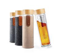 Bouteille à thé REFYLL avec filtre « teaFyll » 450 ml | Bouteille à thé avec filtre à emporter 0,5 l pour thé chaud et froid | Bouteille en verre borosilicaté à double paroi + insert à fruits pour thé