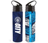 Hy-Pro Bouteille en aluminium sous licence officielle Manchester City F.C. 750 ml, Man City, paille pliable intégrée, étanche, légère, excellente idée cadeau de football