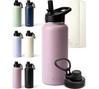Bouteille avec paille et couvercle (taupe, 1 000 ml) : boissons fraîches pendant 24 heures | chaudes pendant 18 heures - bouteille en acier inoxydable étanche de 1 l