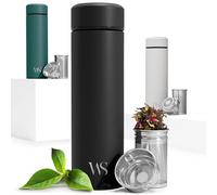 Bouteille d’eau isotherme à infusion thé & fruits + infuseur à fruit + passoire thé sans BPA | Thermos 450ml en acier inoxydable isolé sous vide | Gourde bureau extérieur école voyage sport - Noir