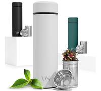 Bouteille d’eau isotherme à infusion thé & fruits + infuseur à fruit + passoire thé sans BPA | Thermos 450ml en acier inoxydable isolé sous vide | Gourde bureau extérieur école voyage sport - Beige