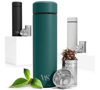 Bouteille d’eau isotherme à infusion thé & fruits + infuseur à fruit + passoire thé sans BPA | Thermos 450ml en acier inoxydable isolé sous vide | Gourde bureau extérieur école voyage sport - Teal