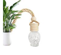 Bouteille d'aromathérapie pour voiture - Diffuseur de parfum tête de mort, pendentif de parfum en verre rechargeable, couvercle en bois d'une capacité de 8 ml + ornement décoratif à suspendre,
