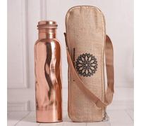 bouteille de cuivre pur de 1000 ml avec sac de transport pour le sport, le yoga, le fitness ayurvédique et la randonnée - Bouteille courbe antique, 1 pièce