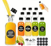 BOUTEILLE DE SERVICE - Lot de 12 Petite Bouteille en Verre - 60 ML - Bouteilles à Shot à Remplir avec stylo, Entonnoir et étiquettes