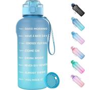 Bouteille de sport, 2 litres, en Tritan, bleue, avec minuterie et filtre à fruits, pour le camping, la salle de sport, les pique-niques
