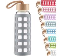 Bouteille de sport grise en verre de 1 000 ml avec bouchon en bambou