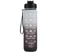 Bouteille de sport Ibenzoa® de 1 litre – sans BPA, avec indicateur de temps et citations motivantes, paille intégrée, large ouverture, couvercle rabattable avec système de sécurité, inclut une brosse 
