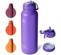 Bouteille de sport isotherme en acier inoxydable, avec tige et porte-comprimés, 1 litre, violet foncé.