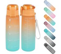 Bouteille de sport, Tritan, sans BPA, 1 000 ml, bouteille anti-fuites avec anse, pour le fitness, l'école, les activités de plein air, contraste de couleurs élégant, respectueuse de l'environnement, W