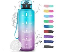Bouteille de sport Unyqoos® de 1,5 L avec filtre et indicateur de temps, en plastique de qualité alimentaire, utilisable à une main, étanche, plage de température : -10 à 80 °C