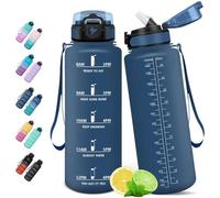 Bouteille de sport Unyqoos® de 1,5 litre, étanche, avec paille en silicone et indicateur de temps – adaptée aux boissons gazeuses, couvercle rabattable, bandoulière, fabriquée en copolyester de qualit
