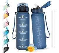 Bouteille de sport Unyqoos® de 1 litre, étanche, avec paille – sans BPA, résistante de -10°C à 80°C, avec indicateurs de temps, couvercle rabattable avec système de sécurité