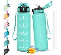 Bouteille de sport Unyqoos® de 1 litre – Fabriquée en plastique sans BPA, conforme aux normes alimentaires, avec paille et boucle de transport, étanche, ouverture à une main, avec indicateurs de temps