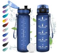 Bouteille de sport Unyqoos® de 1 litre – gourde étanche avec filtre, repères de temps, ouverture à une main et poignée tressée, adaptée au contact alimentaire