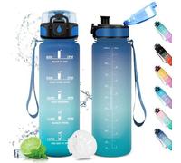 Bouteille de sport Unyqoos® de 1 litre – plastique de qualité alimentaire, étanche, avec échelle de temps et filtre, ouverture à une main, idéale pour le quotidien et le sport
