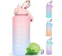 Bouteille de sport Unyqoos® de 2 litres – 2000 ml, sans BPA, avec indicateur de temps, bouchon de sécurité anti-fuite et paille en silicone, poignée de transport, couleur violette/rose