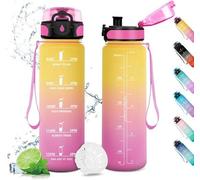Bouteille de sport Unyqoos® de 500 ml – Fabriquée en plastique de qualité alimentaire, avec des repères de temps et des citations motivantes, joint en silicone étanche, système de fermeture à clapet à