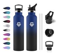 Bouteille d'eau 1L, Gourde Inox avec Paille, Étanche & Réutilisable, Acier inoxydable à Double Paroi Isolée, sans BPA, Gourde Isotherme pour Enfant, Adultes, Sport, Alpinisme, Cyclisme, Yoga