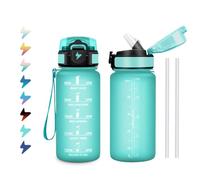 Bouteille d'eau 500ml, Gourde avec Paille, Anti Fuite, Graduée pour 1 Journee, Facile à Transporter, Gourde Motivation avec Marqueur de Temps, Verrou de Sécurité, pour École, Camping, Bureau