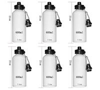 Bouteille d'eau à sublimation blanche avec mousqueton,bouilloire étanche en aluminium avec deux veds,6 pièces par lot-600ml Blanc