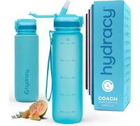 Bouteille d'eau avec paille et indicateur de temps, 1 litre, sans BPA, étanche, couleur bleu aqua