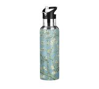 Bouteille d'eau de 591 ml avec paille Van Gogh, amande, arbre à fleurs, gourde portable en acier inoxydable pour voyage, sport, bouteille d'eau isotherme étanche